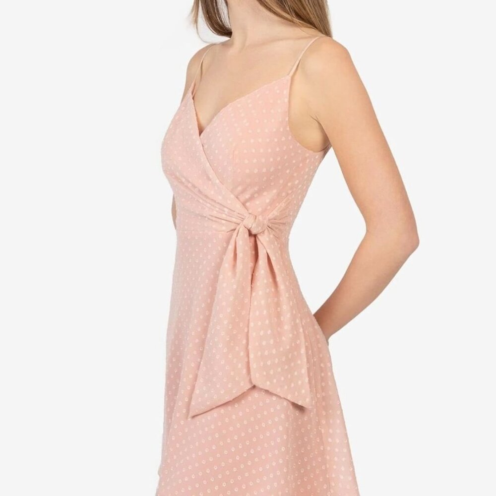 Blush - Rose Polka Dot Wrap Dress With Spaghetti Straps & Back Zipper